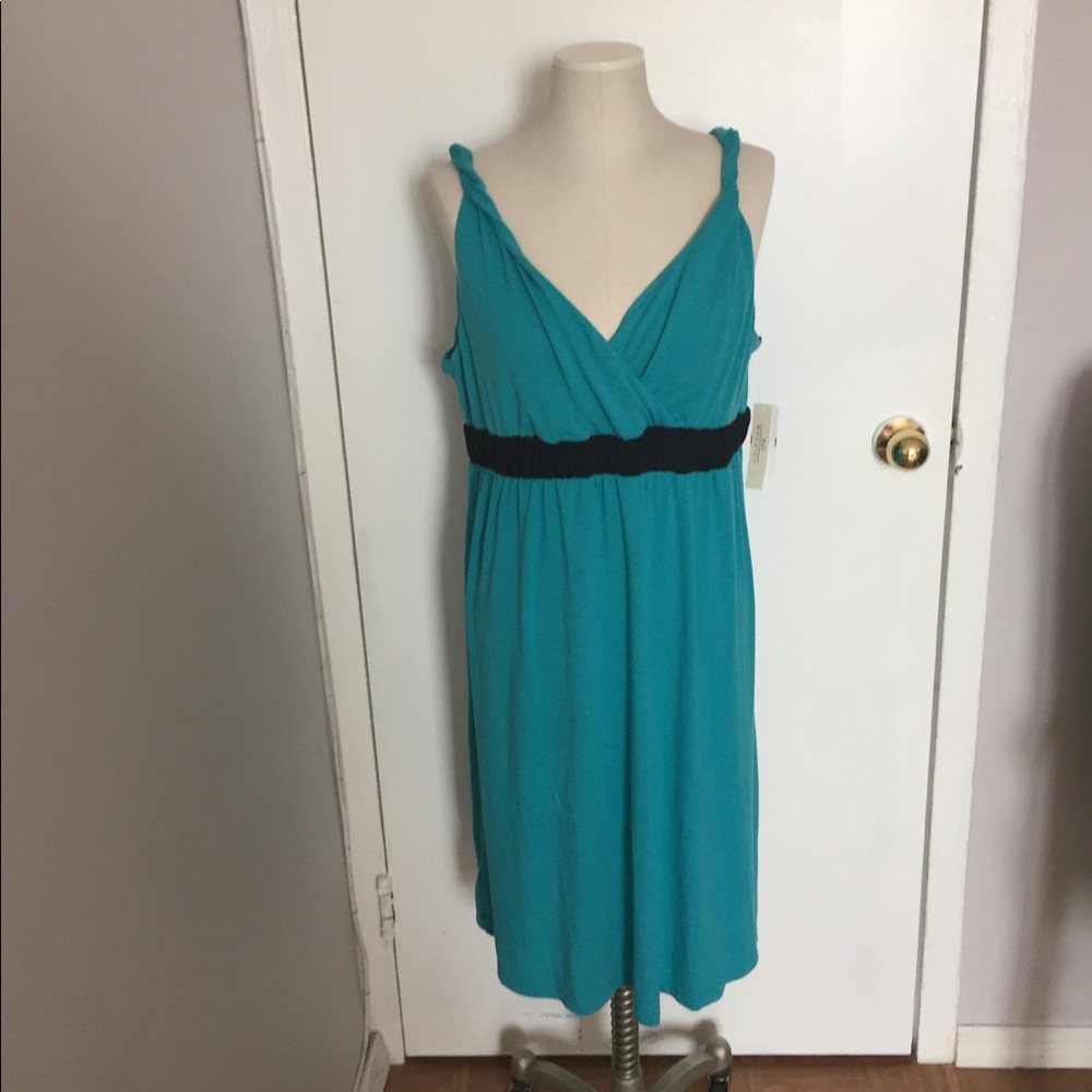 New JPR Empire Waist Turquoise V-Neck Dress XL